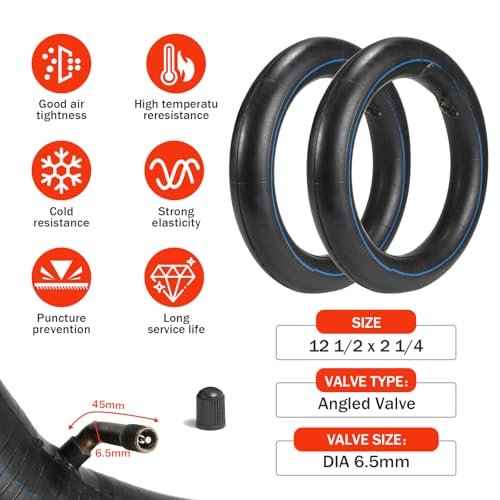 12.5 x 2.25 Inner Tube,2 Pack 12 1/2 x 2 1/4 Inner Tube with Angled Valve Replacement for Electric Scooters,Mini Bikes,Mobility Scooters,Pocket Bike