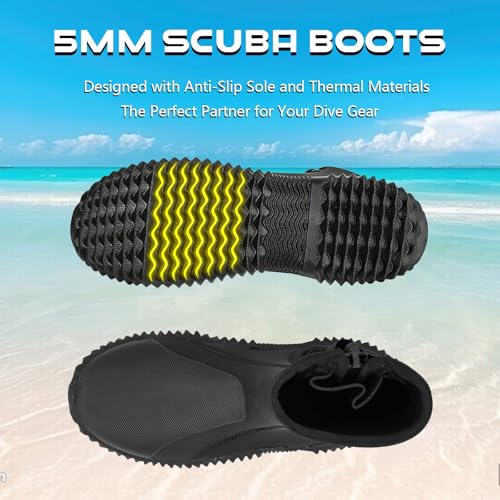 Men Women 5MM Neoprene Dive Boots with Anti-Slip Rubber Sole Zipper - Black, Size 6/7