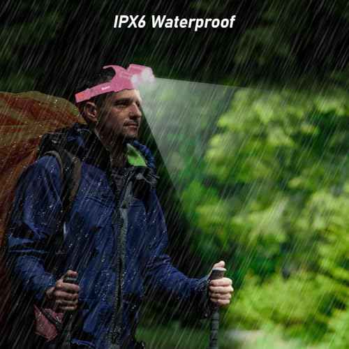 Blukar LED Headlamp, Super Bright Rechargeable Headlight Flashlight - 3 Lights 5 Modes,Zoomable,Spotlight&Floodlight Combination, IPX6 Waterproof, 20+Hrs Runtime for Running,Hiking-Pink