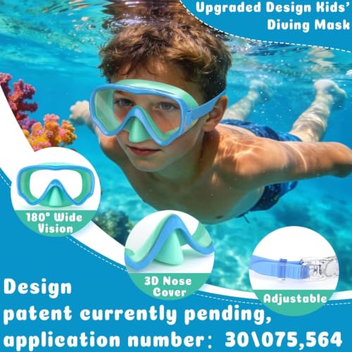 Kids Swimming Goggles with Nose Cover - Blue & Green + Red & Green, Clear Lens
