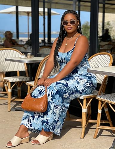 Plus Size Hawaiian Dress for Women XX-Large Summer Blue Tropical Maxi Sundress