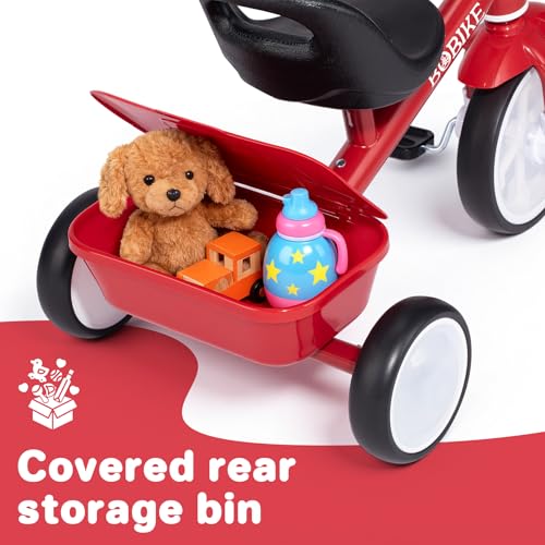 Toddler Tricycle with Glowing LED Wheels & Adjustable Seat - Red