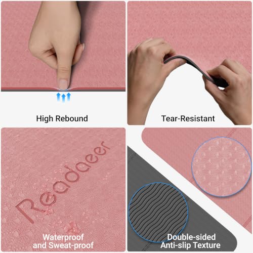 Pink & Gray Foldable Yoga Mat - 10mm Extra Thick Non-Slip TPE for Home Gym & Workout