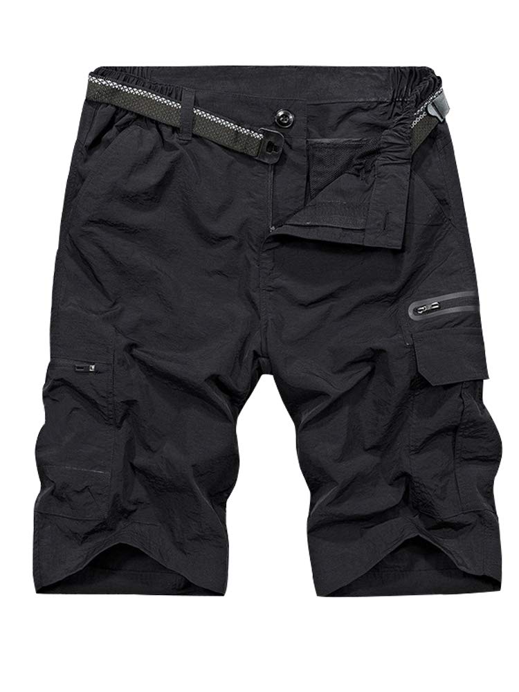 Jessie Kidden Mens Outdoor Casual Expandable Waist Lightweight Water Resistant Quick Dry Fishing Hiking Shorts #6222-Black,38
