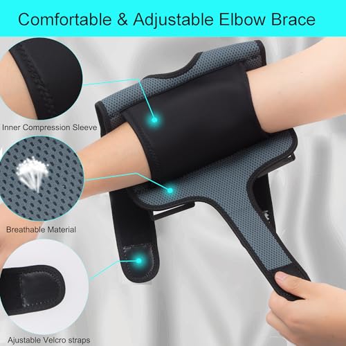 Elbow Support Brace with Ice Packs for Nerve & Tendon Pain Relief, Adjustable Night Splint