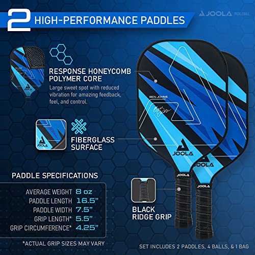 JOOLA Pickleball Paddles Set of 2 ? Multiple Colors - Reinforced Fiberglass Surface ? Lightweight, Durable, Beginner-Friendly Racket Design ? Set Includes Balls & Bag ? USAP Approved