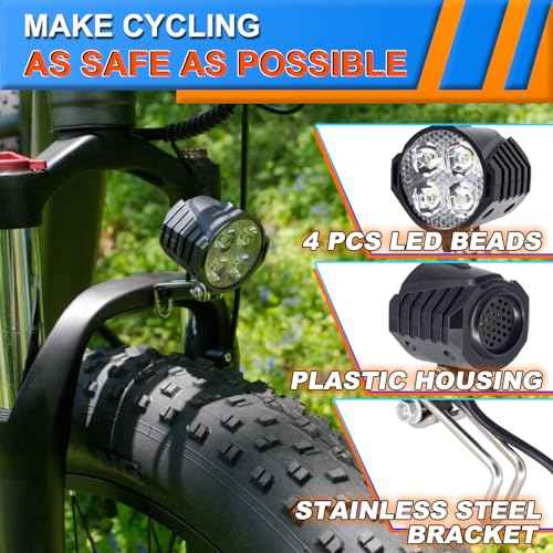 Ebike Headlight 48V 36V, 12V-60V Compatible, 2 Pin Waterproof Connector Electric Bike Front Light