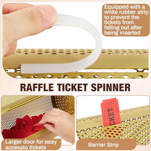 Teenyyou Gold Raffle Drum Ticket Spinner with Wooden Handle, 2500 Capacity