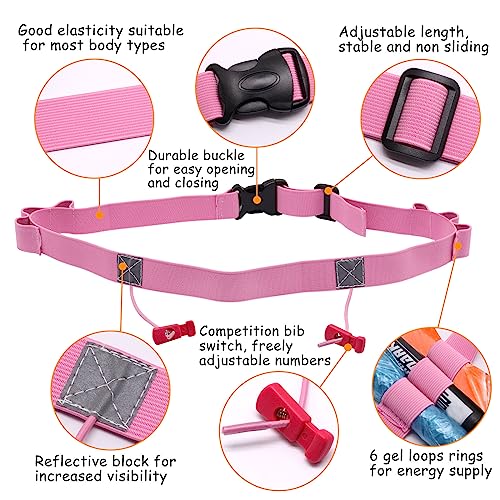 Black & Pink Race Number Belt with 6 Energy Gel Loops for Running & Triathlons