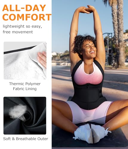 TrainingGirl Waist Trainer for Women X-Large Black & Silver Sweat Trimmer Sauna Vest
