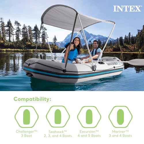 Intex Bimini Top Sun Shade Canopy Cover with Aluminum Frame for Mariner, Seahawk, Excursion, & Challenger Boat Models, Accessory Only, Gray