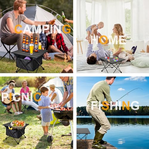 Ultralight Foldable Camping Side Table - 16'' Black Portable Aluminum