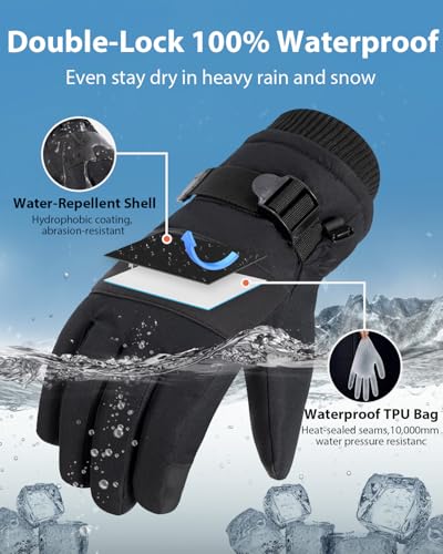 Winter Gloves Men and Women Waterproof Thinsulate Gloves - Black Small
