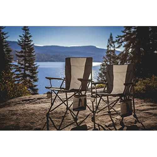 PICNIC TIME Outlander XL Heavy Duty Folding Camping Chair with Insulated Cooler, Oversized Portable Lawn, Beach & Camp Chair with Cup Holder, Storage Pocket, Carry Bag, 400 lb Capacity (Black)