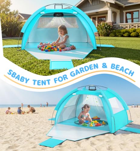 Baby Beach Tent with Sunshade & Cooling Fan - Portable UV 50+ Canopy Shelter for Infant & Toddler, Sand & Camping Use