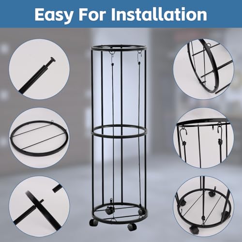Heavy Duty Black Rolling Ball Storage Rack for Sports Equipment - Fits Basketball, Soccer, Volleyball, Football - Qevylentte