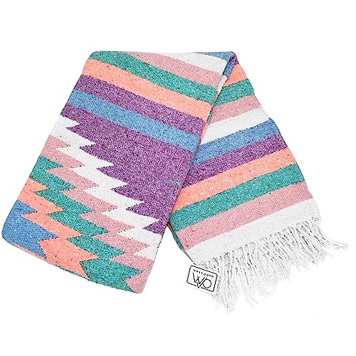 Pastel Aztec Navajo Style Blanket Handwoven Mexican Diamond Throw