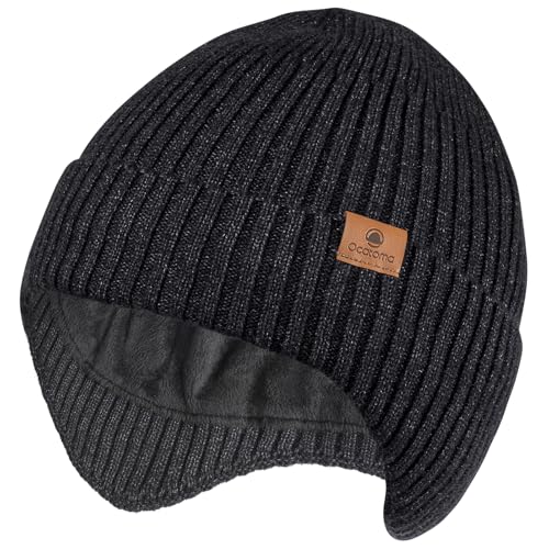 Ocatoma Winter Beanie with Earflap for Men Women Warm Knit Soft Hat Outdoor Beanie Unisex Gifts for Men Women