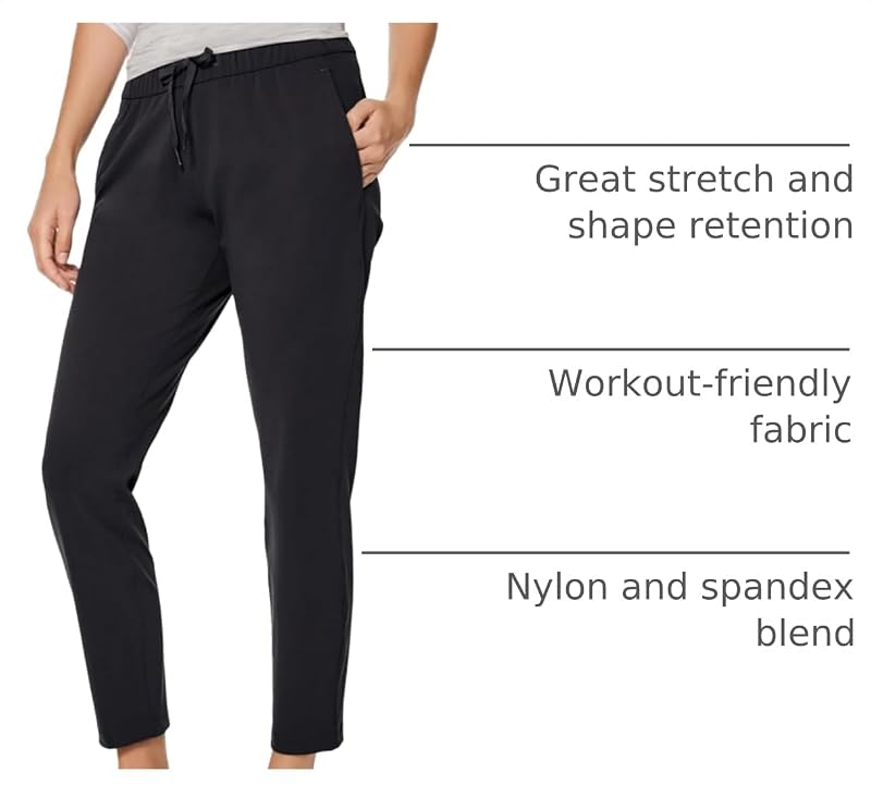 AJISAI Joggers for Women Petite/Regular 7/8 Travel Golf Pants with Pockets - Black, Large