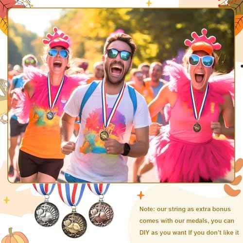 Thanksgiving Medals Turkey Medals with Neck Ribbons 2 Inch Turkey Trot Awards for Thanksgiving Prizes Turkey Racing Medals Fall Holiday Party Supply