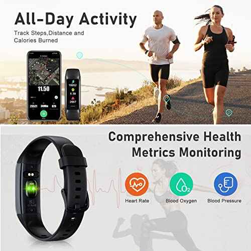 Fitness Tracker with Step Counter/Calories/Stopwatch, Activity Tracker, Health Tracker with Heart Rate Monitor, Sleep Tracker,1.10''AMOLED Touch Color Screen, Pedometer Watch for Women Men