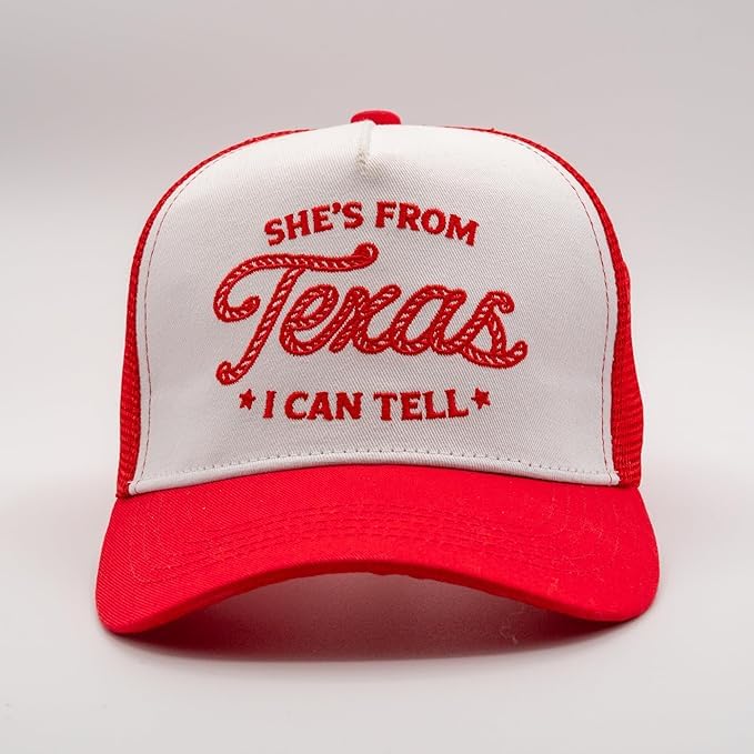 Red & White M.O.Q. Trucker Hat with Western Texas Text - Lone Star Pride