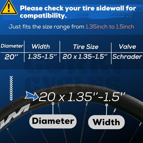 Corki Cycles 20 Inch Bike Tubes Butyl Rubber 2 Pack Fit 1.35 1.5 1.75 1.95 2.0 2.1 2.125 2.2 2.25 2.3 2.35 2.4, Bicycle Tire Inner Tube Replacement - Schrader Valve 32mm