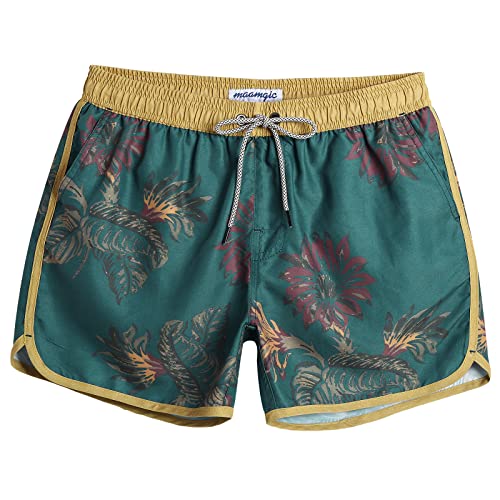 Men's Vintage Quick Dry Swim Trunks - 5 Inch Mesh Pockets, Dark Green, Medium
