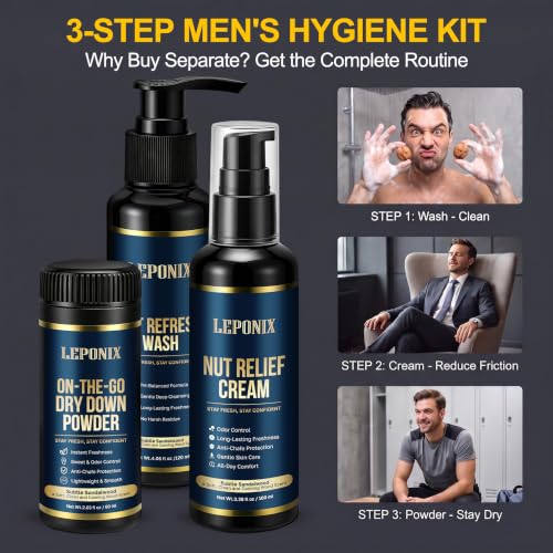 Men's Hygiene Kit with Ball Wash, Anti-Chafing Cream & Powder – Personal Care Set