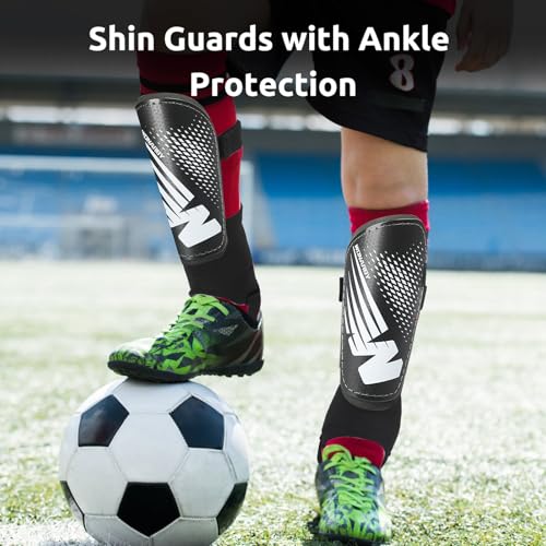 Youth Soccer Shin Guards Kids Medium Black - Impact Protection & Adjustable Straps