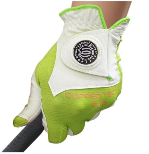 Copper Tech Plus Women's Left for Right Handed Golfers Golf Glove – Advanced Compression for Muscle Support, Joint Relief Gloves – White/Lime, 1 Pack, One Size Fits Most