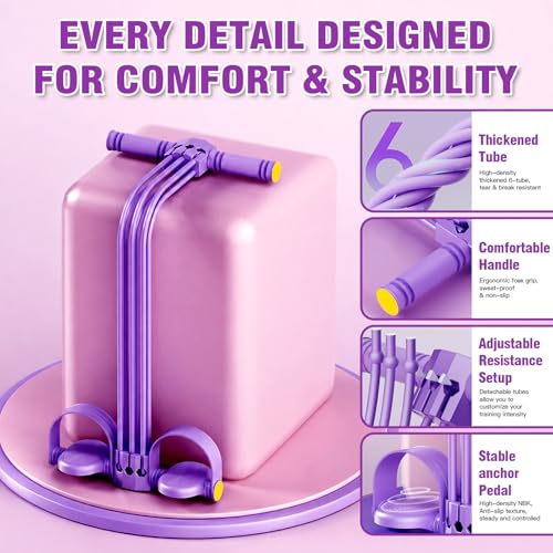 Foot Pedal Resistance Bands with Handles - Purple Multi-Tube Elastic Yoga Equipment