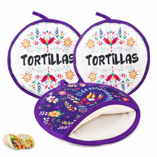 Microwave Safe Tortilla Warmer Pouch Set - 3 Pack Food Insulation Sleeves