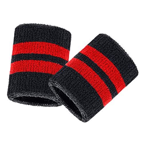 Sports Sweatbands Wristbands for Men Women 3.15" Black and Red Absorbent Workout Gear