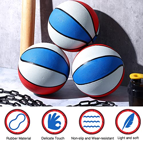 Mini Rubber Basketballs Set - 6 Pack 7 Inch Size 3 - Red, White, Blue