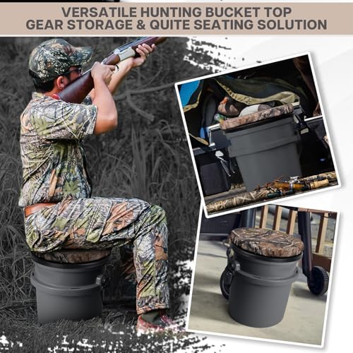 Camo Leaves Bucket Seat for 5-Gallon Yeti Buckets - Swivel Cushion with Padded Top for Outdoor Fishing Hunting Gardening