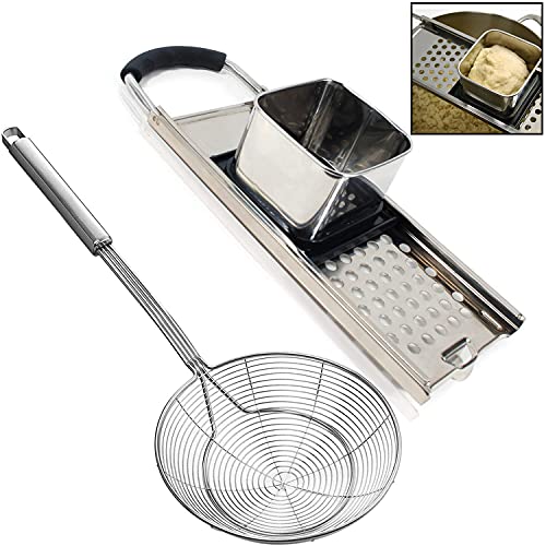 Stainless Steel Spaetzle Maker Set with Strainer and Comfort Handle - German Pasta Dumpling Tool