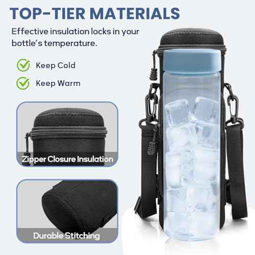 Crossbody Carrier Bag for Owala Water Bottle, Insulated Cup Holder Sleeve for Ninja Portable Blender with Adjustable Shoulder Handheld Strap & 2 Pockets, Travel Gym Camping Accessories for Men Women