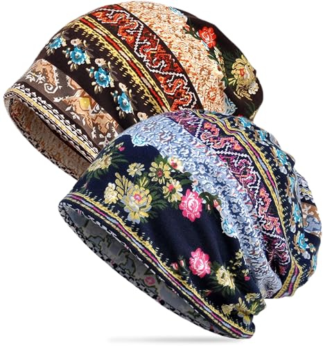 Ababalaya Women's Cotton Summer Beanie Chemo Headwear Sleep Cap - One Size A-1332 Pack
