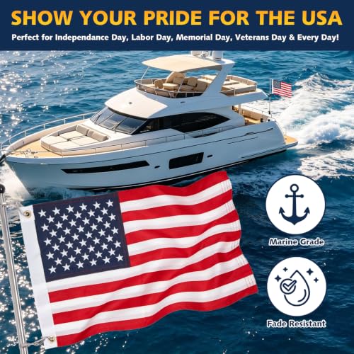 12x18 American Flag for Boat with Holder & Rail Mount - Marine USA Patriotic Flag