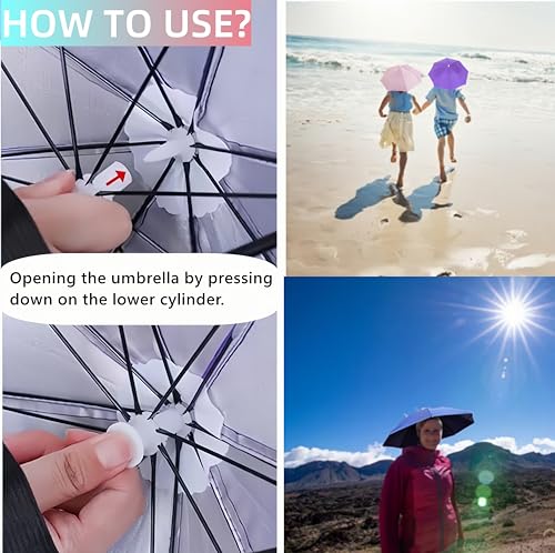 Rainbow Waterproof Umbrella Hat for Adults - Folding Sun & Rain Headwear B (4 Pack)