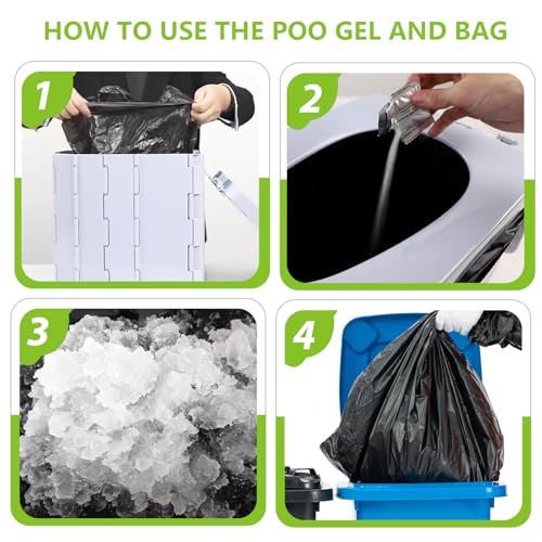 Portable Camping Toilet Bags with Poo Gel Set - Leak-Proof HDPE Material, 40 Pack