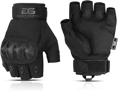 Glove Station The Combat - Fingerless Knuckle Tactical Gloves for Men - Motorcycle Gloves for Tactical Shooting, Airsoft, Hunting, Police Work and Hiking - Black, Large