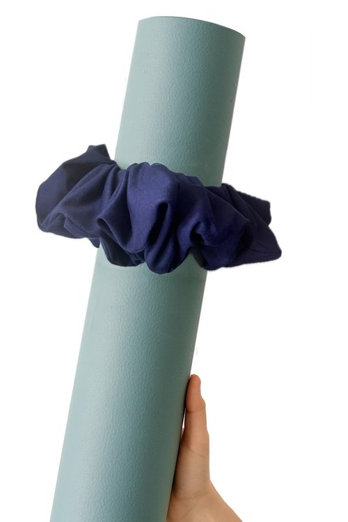 Yoga Mat Scrunchie - Securely Holds Your Yoga Mat in Style - Made With Durable & Luxurious Athletic Fabric - Fits All Standard Yoga Mats (mat not included) (Soft Navy Blue)