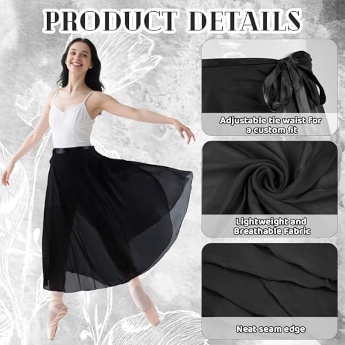 Black Ballet Skirt for Women and Girls - Flowy Long Wrap Dance Skirt