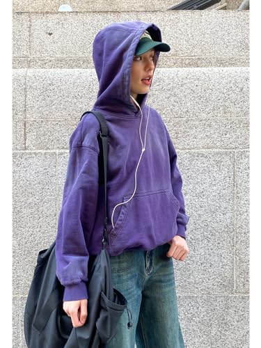Mens Oversized Hoodies Pullover - Acid Wash Plain Preppy Cotton Hoodie, Large A01-Black