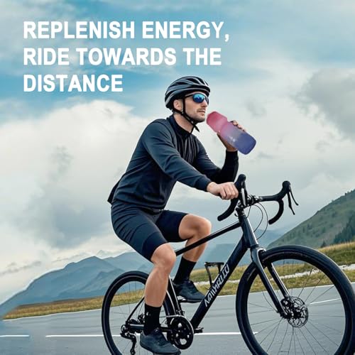 GEMFUL 24oz Bike Water Bottle & Cage Holder Set - Pink Blue & Black White 2 Pack