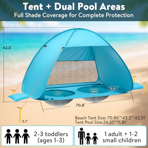 Baby Beach Tent with 2 Built-In Splash Pools UPF 50+ Sun Shade Portable Shade for Infants and Toddlers