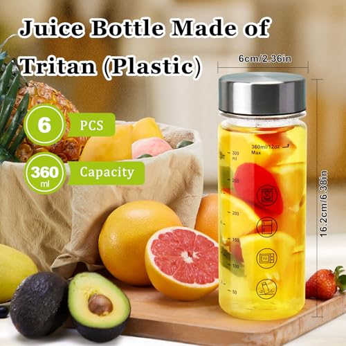 Reusable Plastic Juice Bottles with Caps - 12 oz Wide Mouth, Clear - Variation of 6
