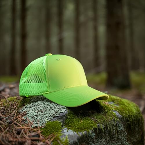 Falari Neon Green Trucker Hat Baseball Cap 6 Panel Adjustable One Size